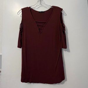 Maroon burgundy cold shoulder blouse shirt top